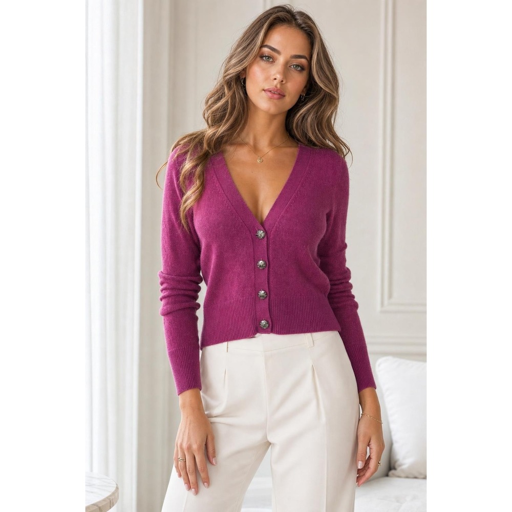 Veronica Beard Solene Cashmere Sweater women's S Quiet Luxury Cardigan Purple
